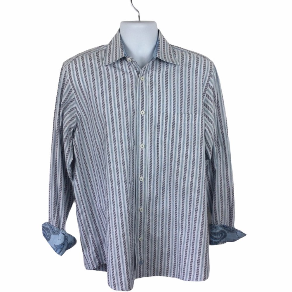 Bugtachi Uomo Stripe Dress Shirt,‎ Flip Cuffs, Med